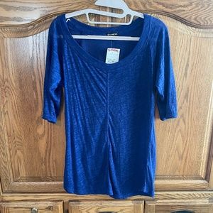 Express Blue Burnout Tee Shirt with Deep Crew Neck